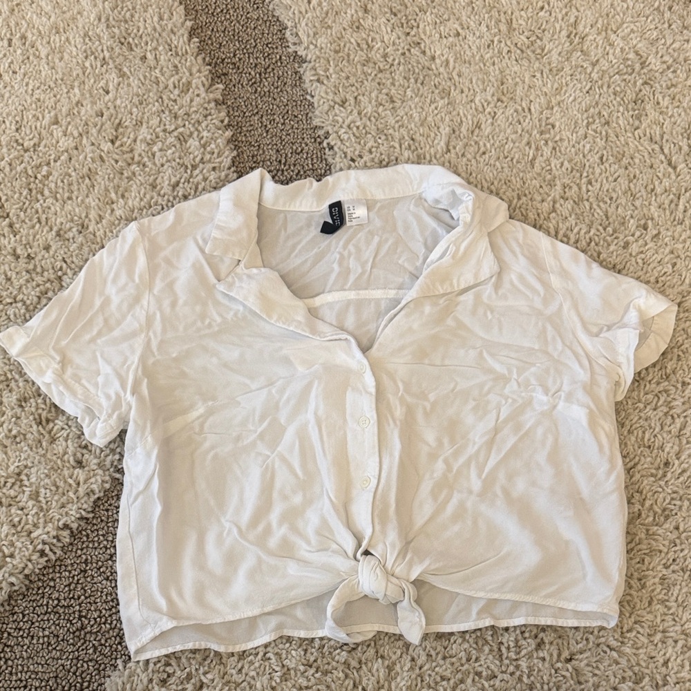 H&M White Button-Down Crop Shirt